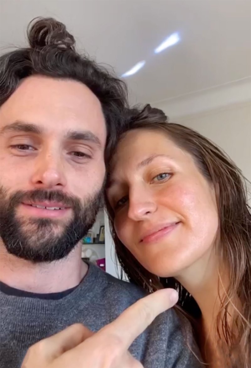 Penn Badgley and Domino Kirke's Relationship Timeline pointing