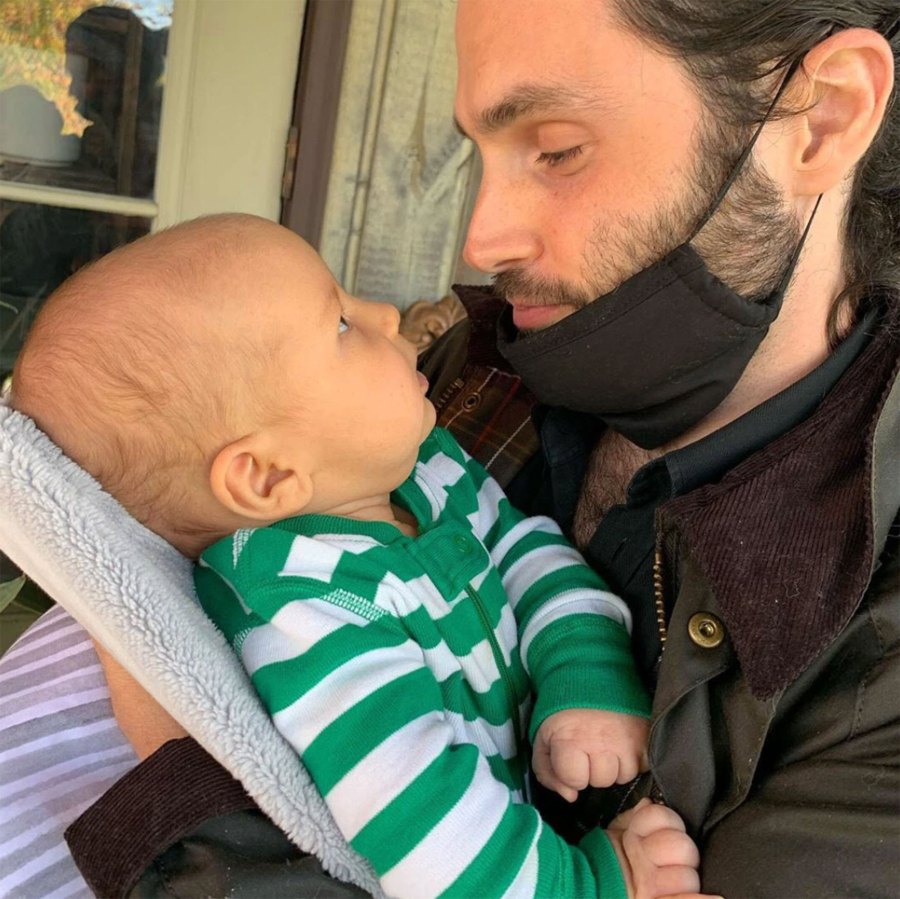 Penn Badgley's Most Candid Quotes About Fatherhood Through the Years: 'A Strange Blessing' green striped shirt