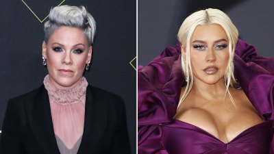 Pink and Christina Aguilera’s Friendship Ups and Downs Over the Years purple dress