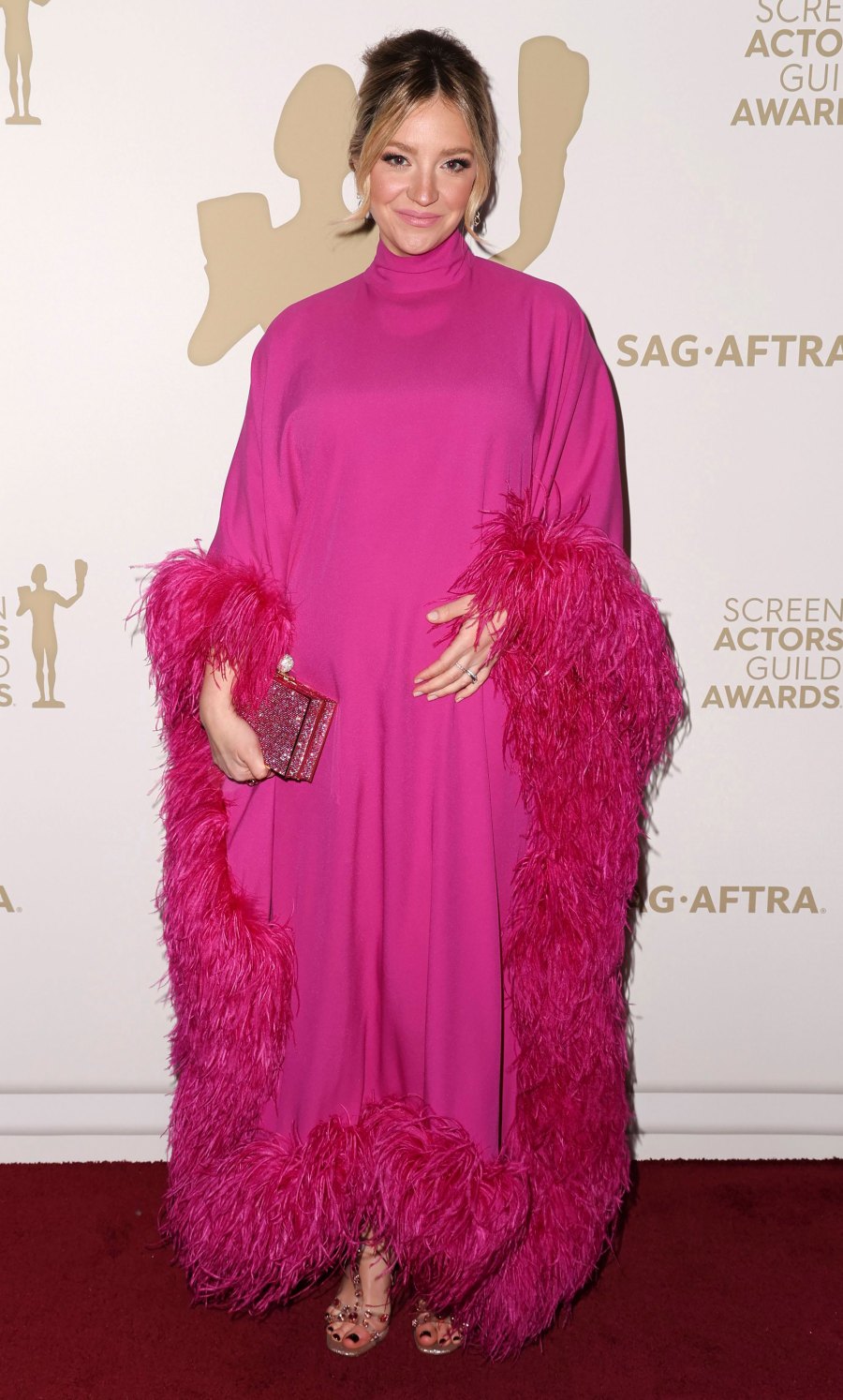 SAG Awards 2023 Pregnant Stars Show Baby Bumps at SAG Awards: Natalie Portman, Busy Philipps and More pink gown