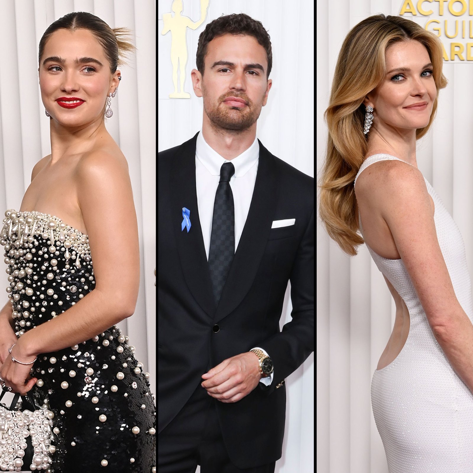 The 'White Lotus' Cast Brings Their A-Game to the 2023 SAG Awards Red Carpet: Haley Lu Richardson, Theo James and More blue pin