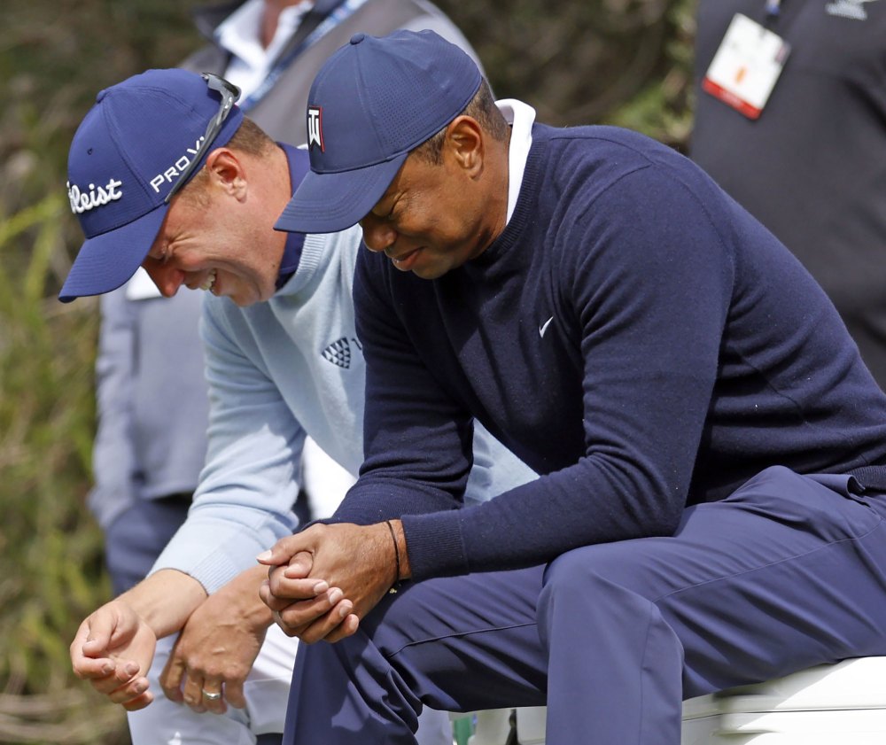 Tiger Woods Gives Justin Thomas a Tampon After Out Driving Him navy blue hats