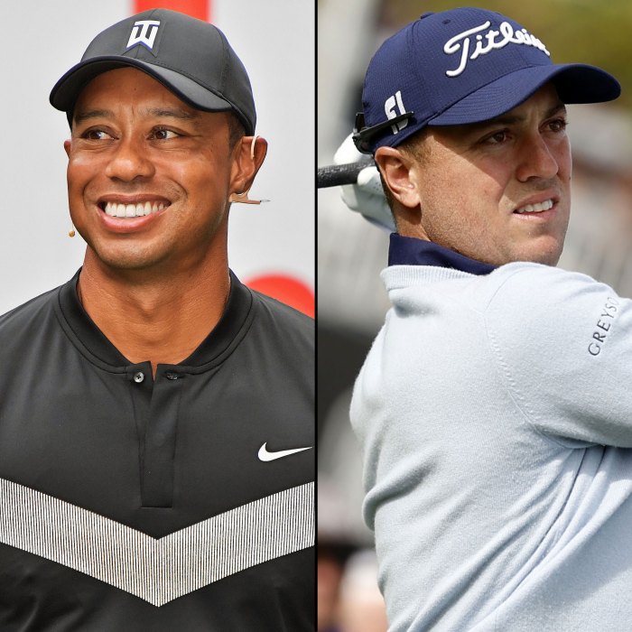 Tiger Woods Gives Justin Thomas a Tampon After Out Driving Him black nike shirt