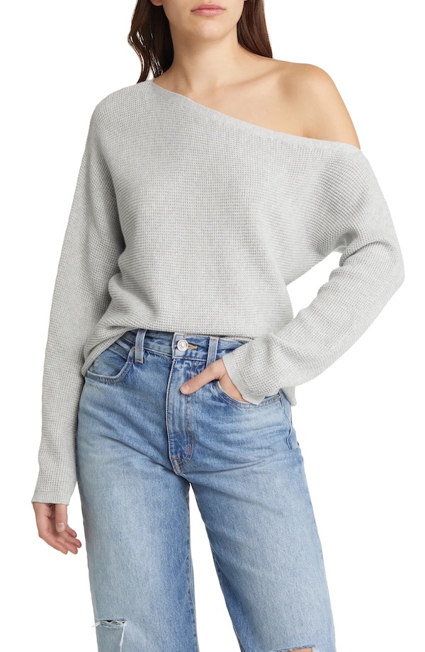 Treasure & Bond One-Shoulder Thermal Knit Sweater