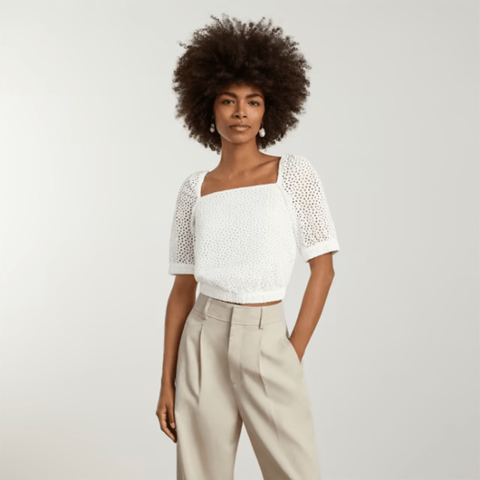 eyelet puff sleeve top