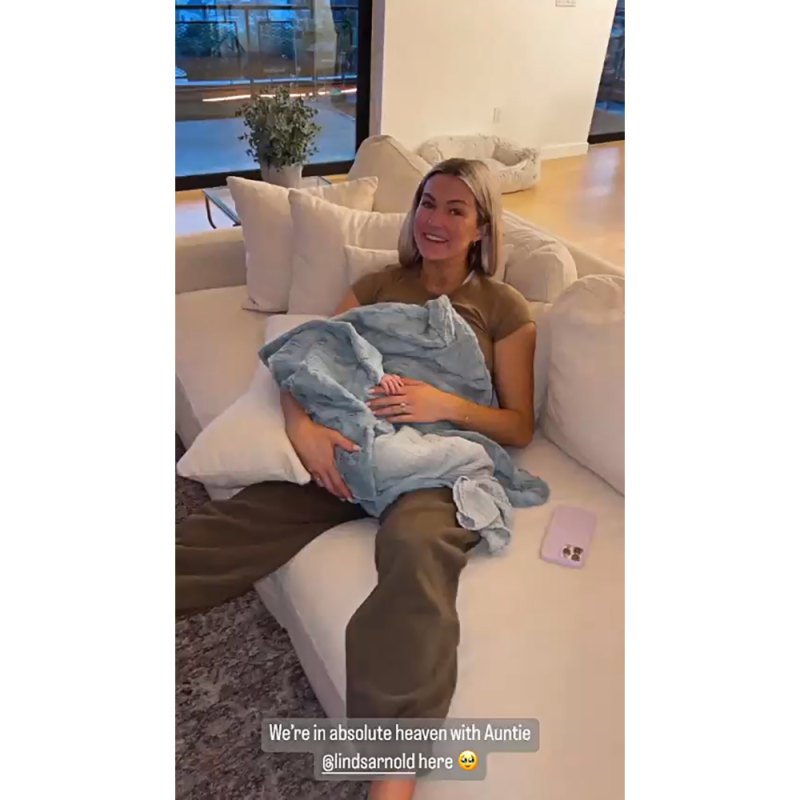 ‘Auntie’ Time! DWTS’ Lindsay Meets Jenna and Val’s Baby Boy: See Photo