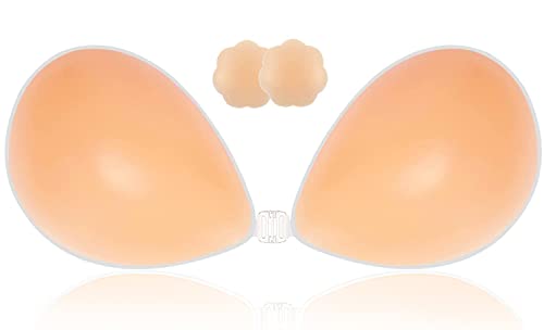 SWEMNED Adhesive Bra Strapless Sticky Invisible Push up Silicone Bra for Backless Dress with Nipple Covers Sticky Bra Pink