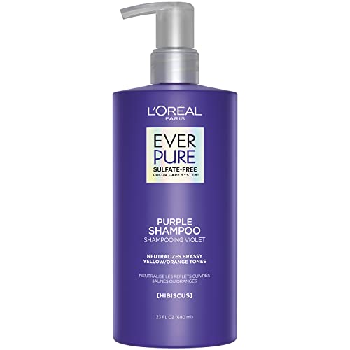L'Oreal Paris EverPure Sulfate Free Brass Toning Purple Shampoo for Blonde, Bleached, Silver, or Brown Highlighted Hair, 23Fl; Oz (Packaging May Vary)