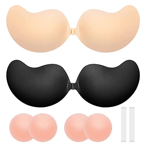 Yalu&Freedom Adhesive Bra Strapless Sticky Invisible Push up Silicone Bra for Backless Dress with Nipple Covers Sticky Bra