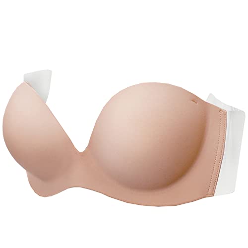 JUST BEHAVIOR Strapless Backless Sticky Invisible Push-up Self Adhesive Bras for Womens (Beige DD)