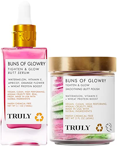 For Your Buns bum care bundle by truly beauty products - body scrubs for women exfoliation polish and cellulite remover - Comes with Buns of Glowry body polish and skin tightening cream serum