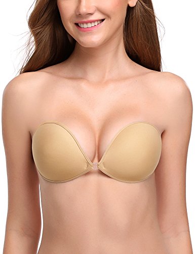 Wingslove Adhesive Bra Reusable Strapless Self Silicone Push-up Invisible Sticky Bras for Backless Dress (Beige,C)