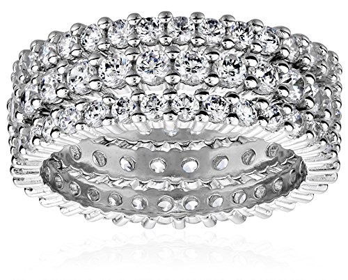 Sterling Silver Cubic Zirconia All-Around Band Stacking Ring Set (Set of 3), Size 5