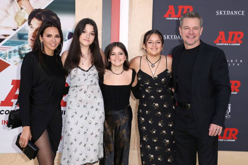 Matt Damon Makes Rare Appearance With 3 Daughters at Air Premiere Isabella Damon Gia Zavala Damon Stella Damon and Luciana Barroso 3