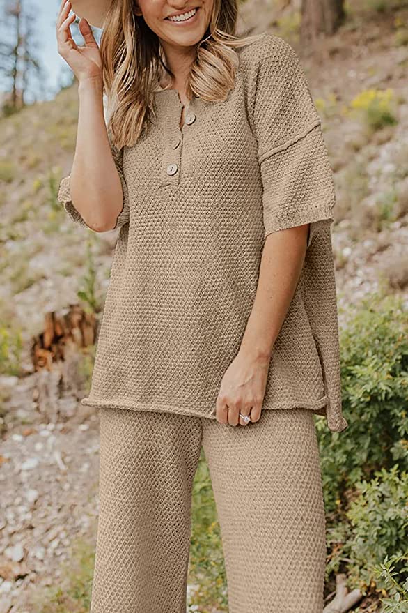 LILLUSORY Knit Sweater Short Sleeve Slouchy Loungewear Set