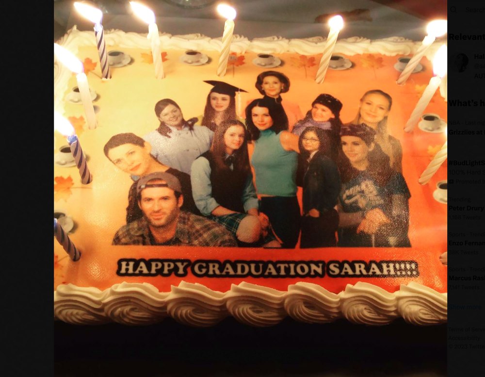 Parenthoods-Sarah-Ramos-Graduates-College-Gets-Gilmore-Girls-Cake-With-Costar-Lauren-Graham-All-Over-It-Cute-Pics-Gilmore-Girls-Cake