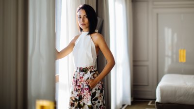 Woman-Wearing-Skirt-With-Pockets-Stock-Photo