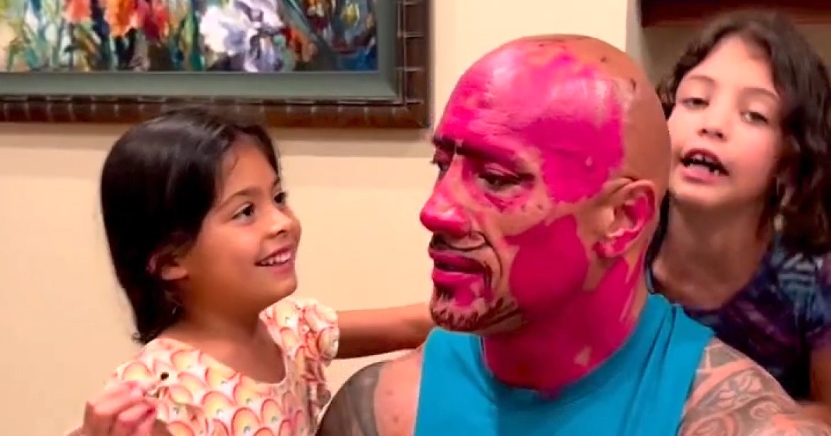 Daddy Makeover! Dwayne Johnson’s Kids Hilariously Cover His Face in Lipstick