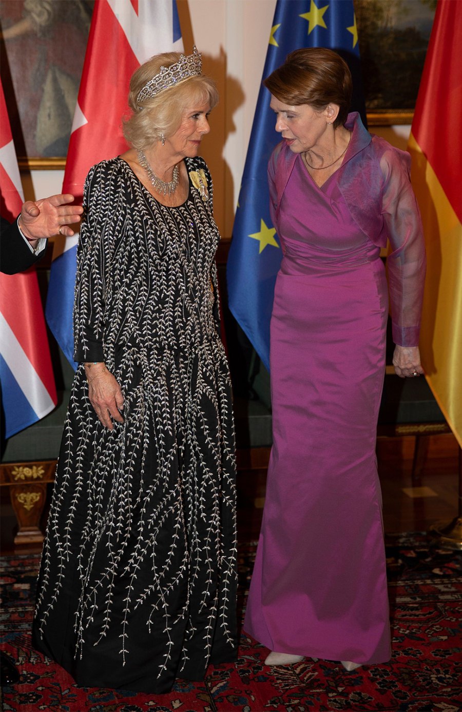 Queen Consort Camilla Wears Tiara, Queen's Jewels at Germany State Banquet