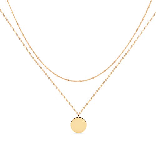 MEVECCO Gold Layered Necklace,18K Gold Disc/Circle Bead Chain Dainty Elegant Simple Layer Necklace for Women