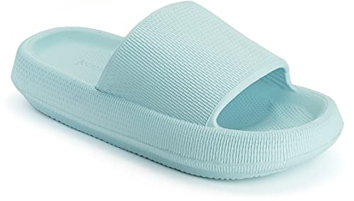 Joomra Womens Shower Slides Slippers Massage Foam Cloud Cushioned Bath Sandals Puffy Open Toe Pool Beach Ladies Indoor Outdoor Non Slip Soft Thick Sole Female Sandles Blue 37-38
