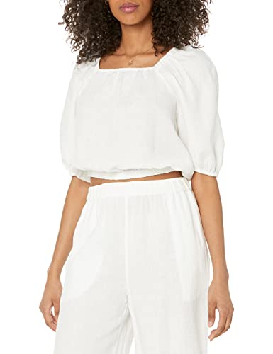The Drop Women's Evelyn Cropped Square Neck Bubble Top, White, S
