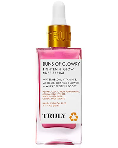 Truly Beauty Buns of Glowry Glow & Tighten Serum, Skin Tightening Cream Serum, Cellulite Cream for Thighs and Buns Fast Absorbing. Butt Enhancement Cream and Firming Lotion - 3.1 OZ