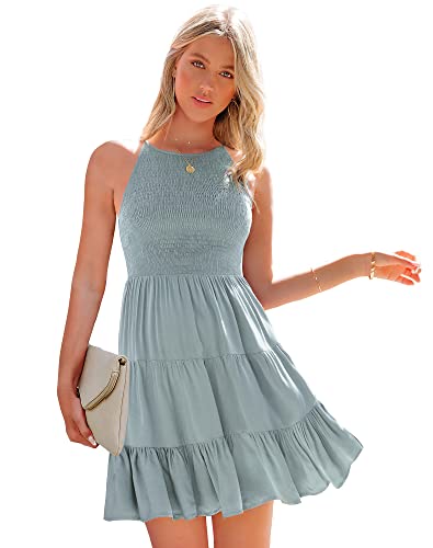 Maggeer Sleeveless Swing Short Summer Beach Dress Casual Mini Dress for Women Light Green M