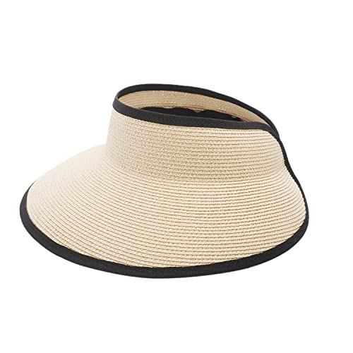 Joywant Womens Amia Summer Straw Visor Beach Hats with UV Protection Large Brim, Travel Packable Sun Visor Hat-Beige