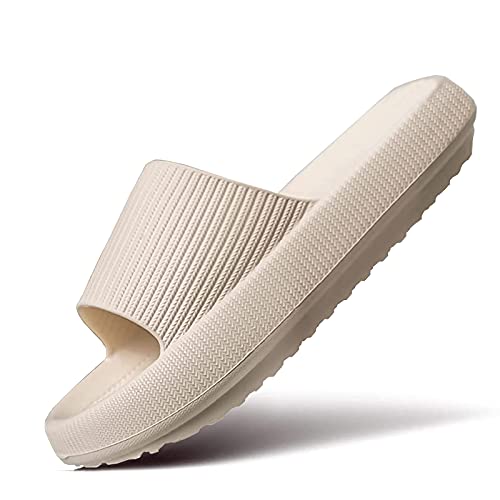miscloder Cloud Slippers for Women and Men Pillow Slippers Non-Slip Shower Slides Bathroom Sandals |  Super Comfy |  Cushion Thick Sole (Tan, 40/41, size 8.5)