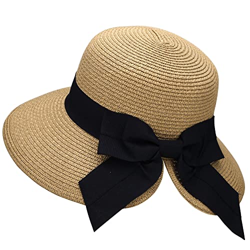 Verabella Womens Straw Hat Beach Hat Lightweight Womens Hats Summer Foldable/Packable Floppy Beach Hats for Women Fashionable,Nature