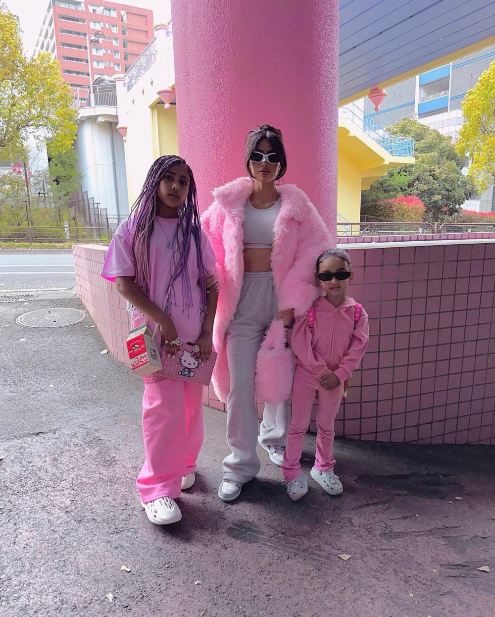 Kim Kardashian and Her Daughters Match in Pink in Tokyo