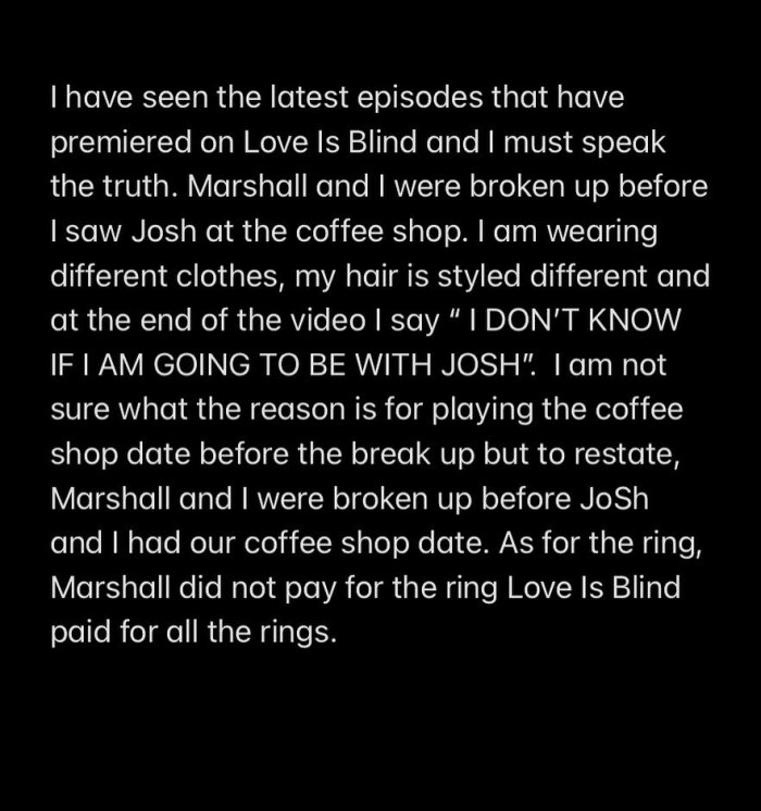 Love Is Blind's Jackelina Bonds Clarifies Marshall Glaze Breakup Occured Before Josh Demas Date