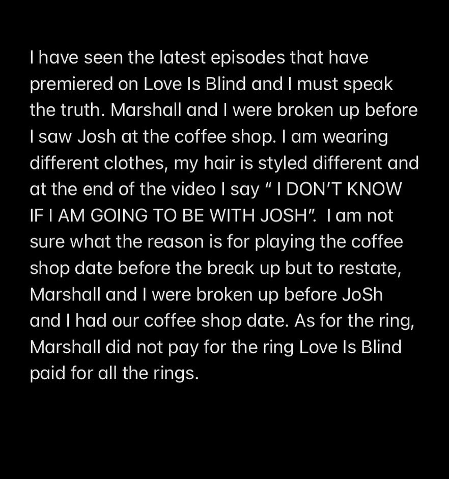 Love Is Blind's Jackelina Bonds Clarifies Marshall Glaze Breakup Occured Before Josh Demas Date