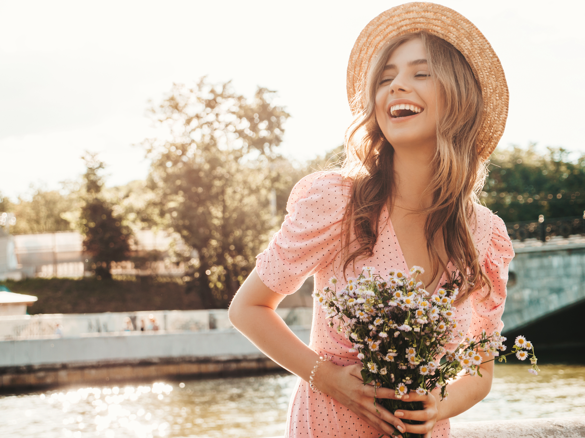 Woman-Wearing-Spring-Dress-Stock-Photo