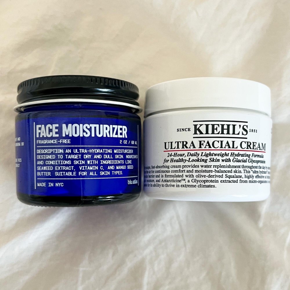 Blu Atlas Face Moisturizer (left), Kiehl’s Ultra Facial Cream (right)