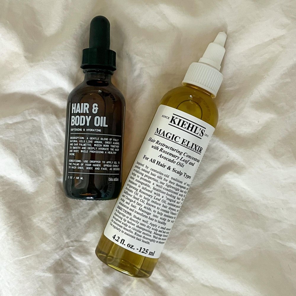 Blu Atlas Hair & Body Oil (left), Kiehl’s Magic Elixir (right)