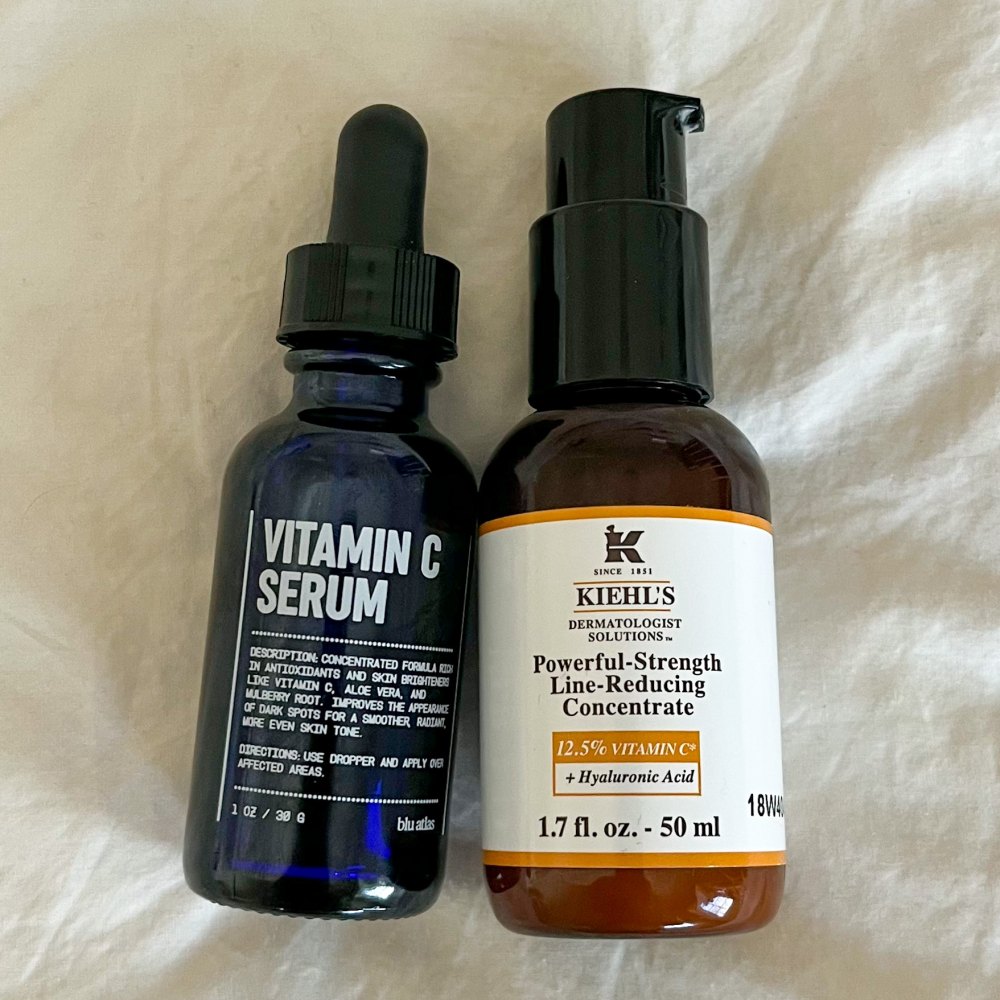 Blu Atlas Vitamin C Serum (left), Kiehl’s Powerful-Strength Line-Reducing Concentrate (right)