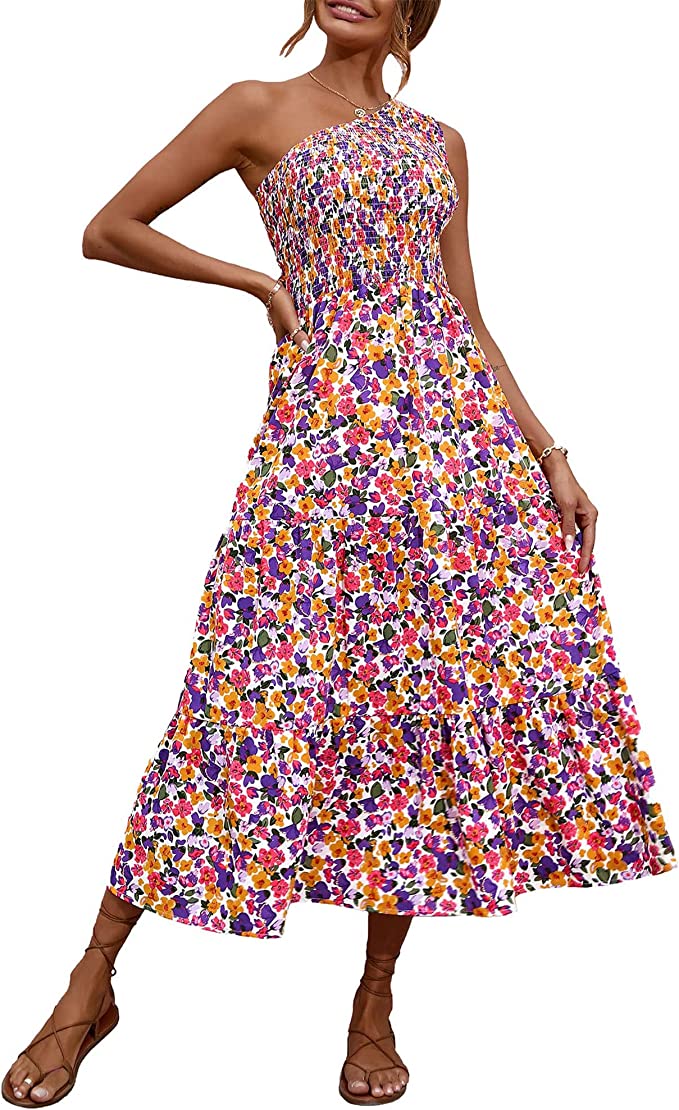 one-shoulder floral dress