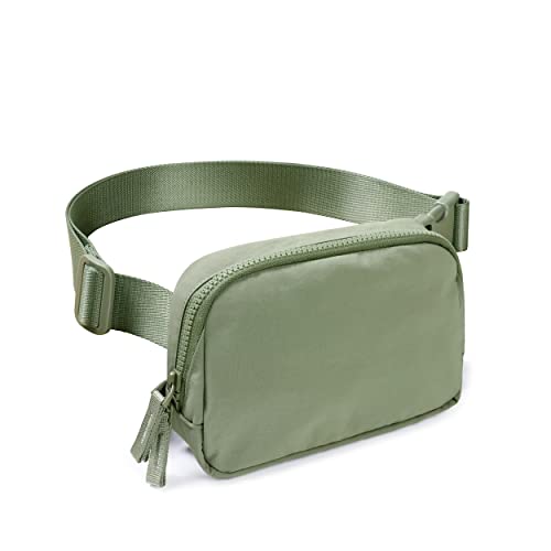 AslabCrew 2-Way Zipper Unisex Belt Bag with Adjustable Strap Fanny Packs Mini Waist Pouch for Outdoor Hiking Running Travel, Dark Sage