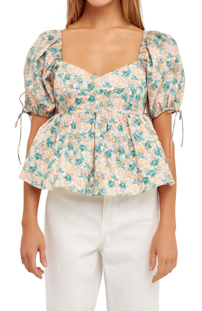floral puff sleeve top