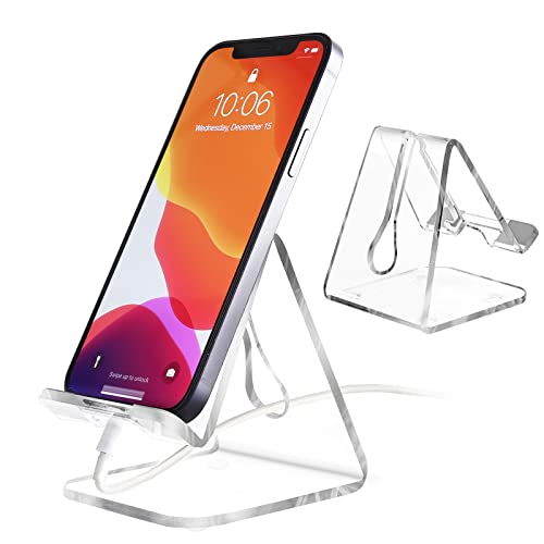 JINSHVEG Acrylic Cell Phone Stand, Office Phone Holder, Office Desk Accessories Clear Phone Stand , Compatible with 4-10'' Phone 13 Pro Max , Android Smartphone, Office Supplies
