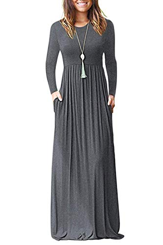 AUSELILY Women Long Sleeve Loose Plain Plus Size Maxi Dresses Casual Long Dresses with Pockets(2XL,Dark Gray)