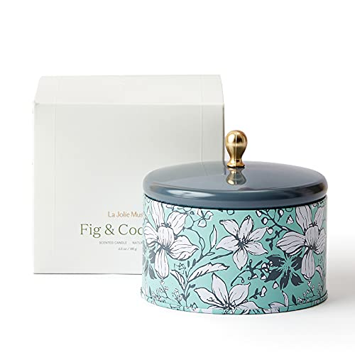 LA JOLIE MUSE Fig & Coconut Candles for Home Scented, Natural Wax Scented Candles for Home Decor and Fragrance, 35 Hours Long Lasting Burning,Tin, 6.5 oz