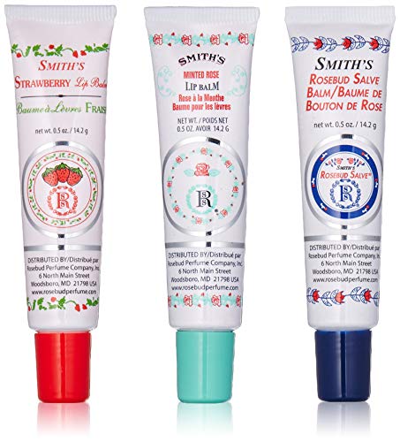 Rosebud Perfume Co. Tube 3 Pack: Smith's Rosebud Salve + Smith's Strawberry Lip Balm + Smith's Minted Rose Lip Balm