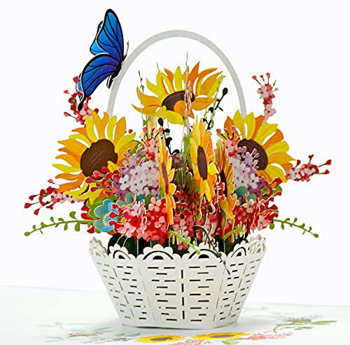 CUTPOPUP Mother's Day Card Pop Up, Birthday 3D Greeting Card (Sunflowers Basket)