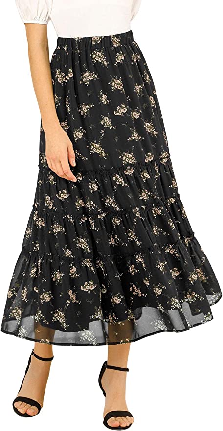 Allegra K Women's Floral Midi Skirt