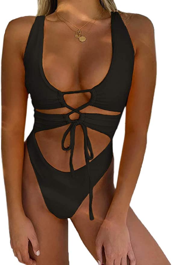 CHYRII Women's Sexy Cutout Lace Up Swimsuit