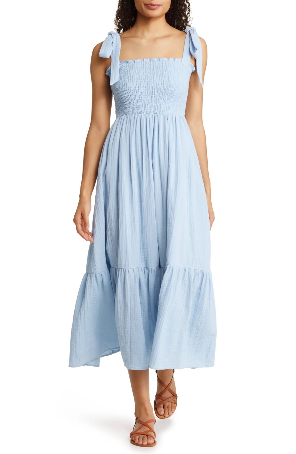Caslon Smocked Tie Strap Cotton Gauze Midi Sundress