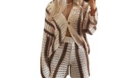 Gihuo Striped Sweater and Shorts Crochet Set